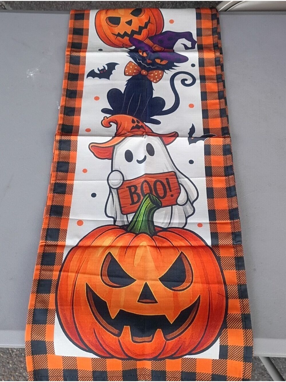 Halloween Pumpkin & Ghost Table Runner - Orange